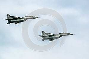 Fighter jets mig-29 on blue sky background