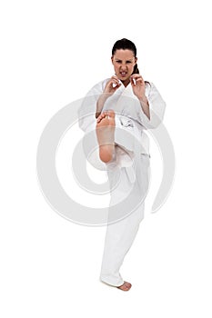 Fighter performing karate stance