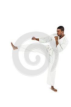 Fighter performing karate stance