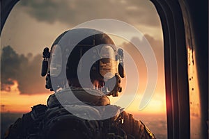 fighter pilot cockpit in the sky, aviator military mission, Generative Ai