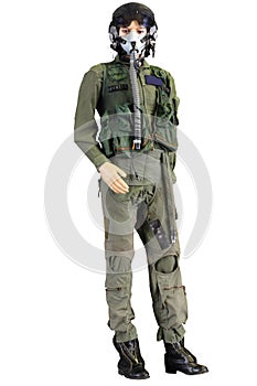 Fighter pilot isolated on white with clipping path