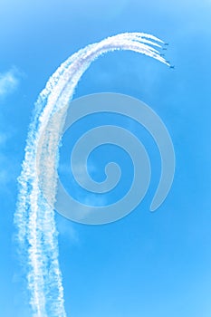 Fighter plane looping in turbo fly on the sky