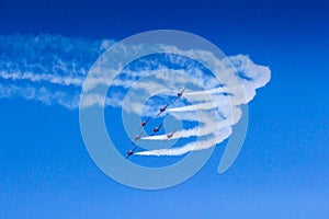 Fighter plane looping in turbo fly on the sky