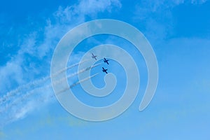 Fighter plane looping in turbo fly on the sky