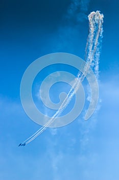 Fighter plane looping in turbo fly on the sky