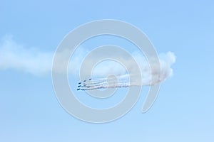 Fighter plane looping in turbo fly on the sky