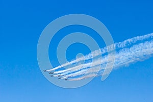 Fighter plane looping in turbo fly on the sky