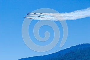 Fighter plane looping in turbo fly on the sky