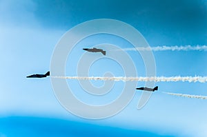 Fighter plane looping in turbo fly on the sky