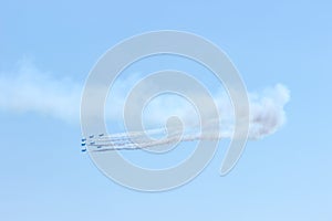 Fighter plane looping in turbo fly on the sky