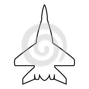 Fighter plane Military fighter airplane icon black color outline vector illustration flat style image