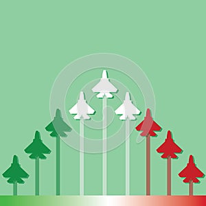 Fighter planes formation. Vector illustration decorative design