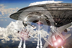 Fighter planes and UFO combat photo
