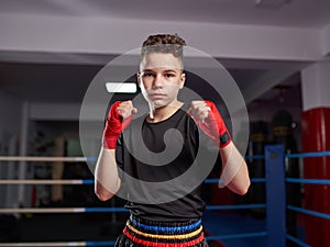 Fighter shadow boxing in the ring