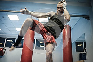 Fighter shadowboxing at gym