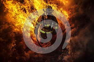 fighter smoke fireman equipment rescue uniform firefighter emergency safety fire. Generative AI.