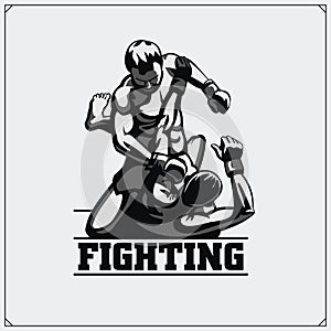 Fighters of martial mixed arts. Sport club emblem. Vector illustration.