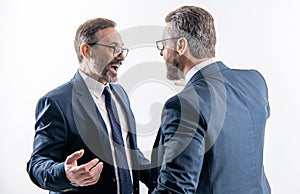 fighting between boss and employee. business fight. two businessmen fighting at rivalry isolated on white. businessmen