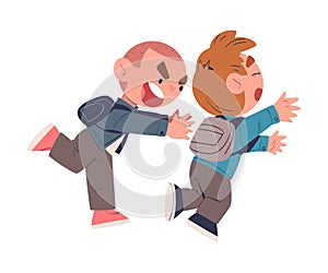 Fighting boys. Boy being bullied by his schoolmate. Mockery and bullying at school cartoon vector illustration