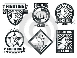 Fighting club mma lucha libre vintage vector emblems labels badges logos