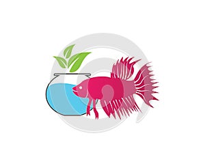 Fighting fish in aquarium logo vector illustration