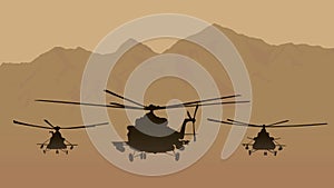 fighting helicopters in attack.
