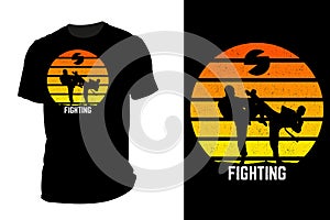 Fighting silhouette with sunsets t shirt mock up retro vintage
