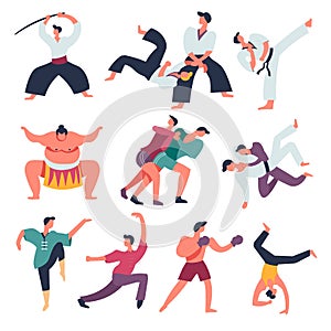 Fighting sportsmen, oriental fight arts, isolated characters