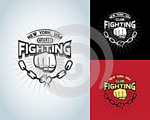 Fighting t shirt design, logotype, boxing monochrome label , badge , logo for hipster flyer, poster or t-shirt print.