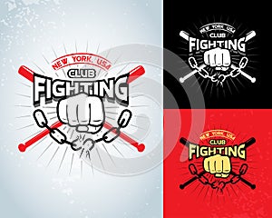 Fighting t shirt design, logotype, boxing monochrome label , badge , logo for hipster flyer. Vector illustration.