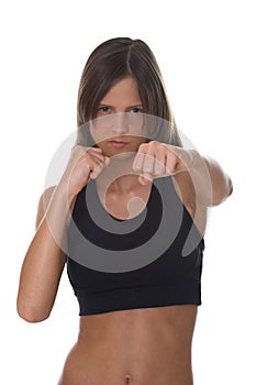 Fighting woman - focus on face