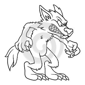 Line art illustration of angry wolve or werewolf in cartoon style. Image for kids and children coloring book or page. photo