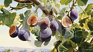 Figs on the branch of a fig tree generated by AI tool.