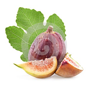 Figs with fig leaves on white background