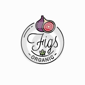 Figs fruit logo. Round linear logo of fig slice