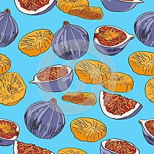 Figs seamless pattern on a blue background