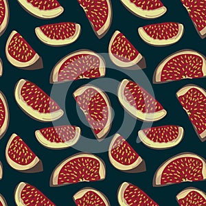 Figs Seamless pattern. Pink background, ripe figs. The print is well suited for textiles. Print for menu, kitchen wallpaper, home