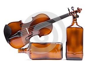 Figurative composition of the bottles with a violin