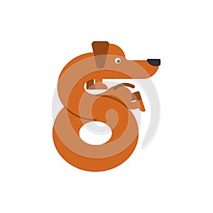 Figure 8 dog. Dachshund font eight. Home pet ABC symbol. Home an