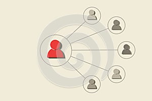 Figure connected to circle of other figures over beige background, human resource management, teamlead, management or company