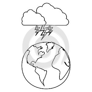 figure earth planet with cloud ray icon