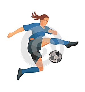 Figure of a girl playing football jumpimg high to kick the ball