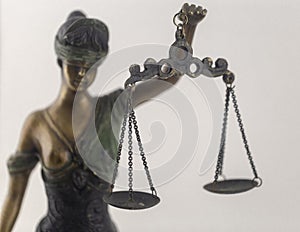 Figure of the goddess of justice with scales. Libra goddess of justice close-up