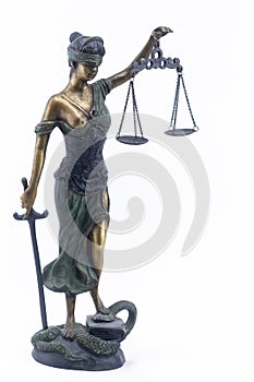 Figure of the goddess of justice with scales. Libra goddess of justice close-up