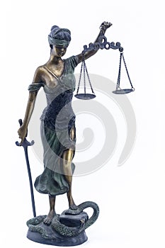 Figure of the goddess of justice with scales. Libra goddess of justice close-up