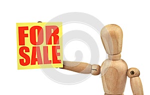 Figure holding a sale announcement