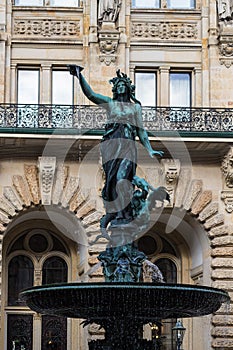 Figure of Hygieia fountain near Hamburg City Hall