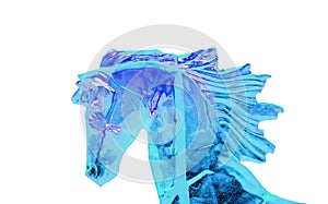 Figure ice horse head with flying mane on white