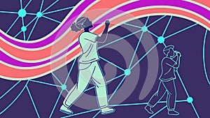 Figure Interacting with Network Nodes Digital Connectivity Vector, vector design Generative AI