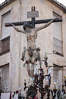 Figure of Jesus on the cross carved in wood by the sculptor Alva